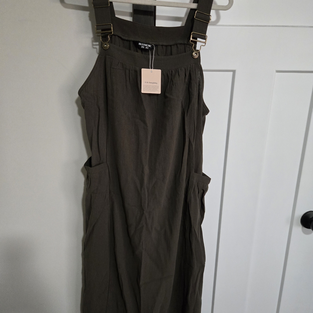 BloomChic Olive Midi Dress with Buckle Straps